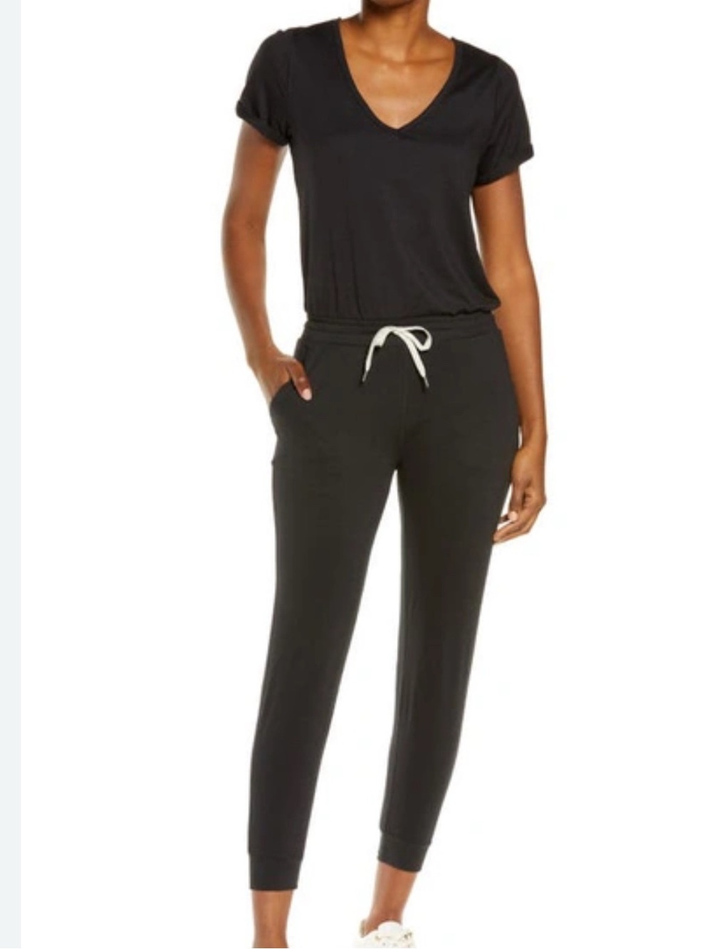 Monrow Black Jogger Jumpsuit with Drawstring